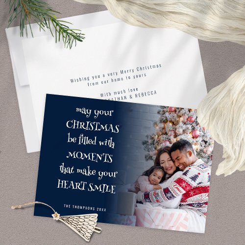 Christmas Quote Photo Overlay Navy Blue Holiday Card