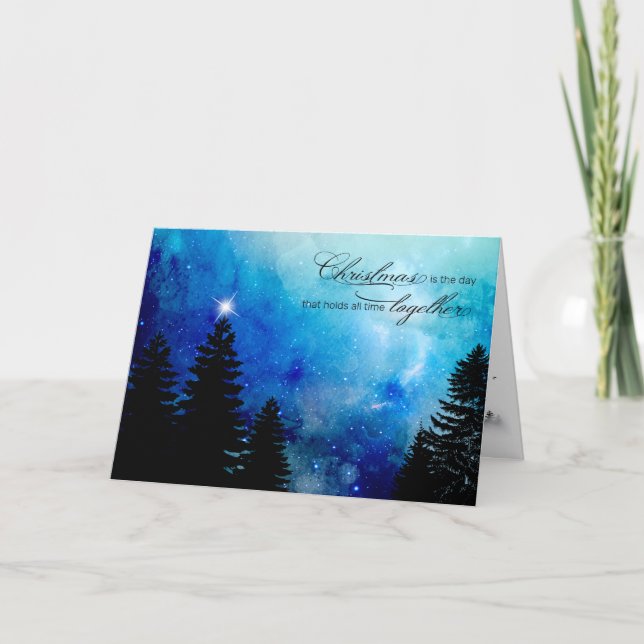 Christmas Quote w/Starry Night Sky & Woods Holiday Card (Front)