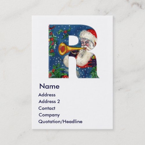 CHRISTMAS R LETTER  SANTA BUGLER MONOGRAM BUSINESS CARD