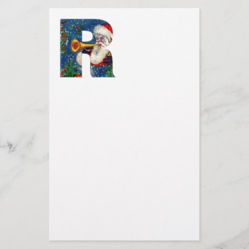 CHRISTMAS R LETTER  SANTA CLAUS BUGLER MONOGRAM STATIONERY