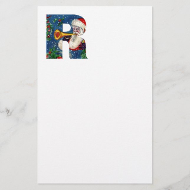 CHRISTMAS R LETTER / SANTA CLAUS BUGLER MONOGRAM STATIONERY (Front)