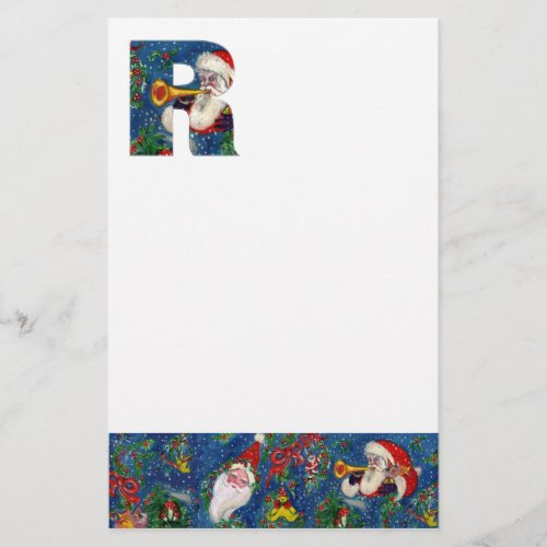 CHRISTMAS R LETTER  SANTA CLAUS BUGLER MONOGRAM STATIONERY