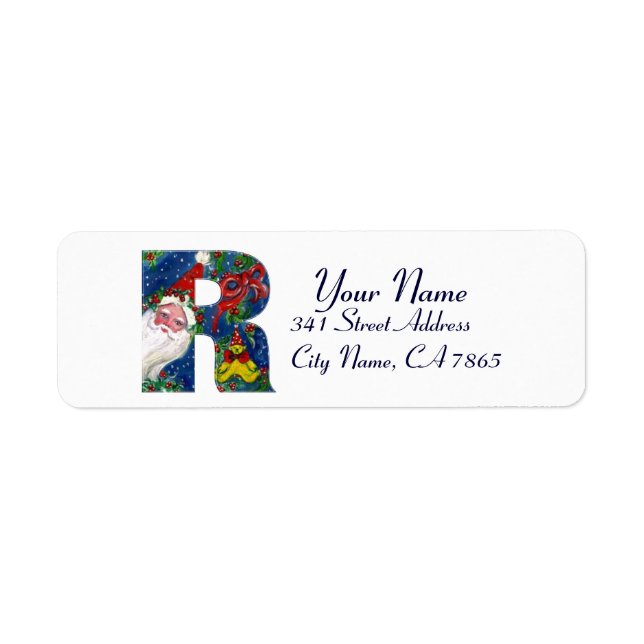 CHRISTMAS R LETTER / SANTA CLAUS WITH RED RIBBON LABEL (Front)