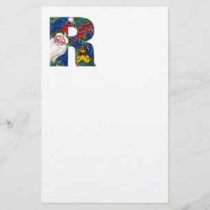 CHRISTMAS R LETTER / SANTA CLAUS WITH RED RIBBON STATIONERY