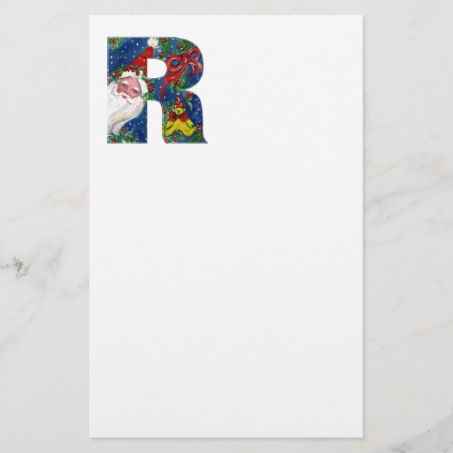 CHRISTMAS R LETTER / SANTA CLAUS WITH RED RIBBON STATIONERY (Front)