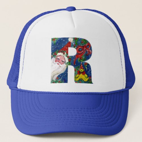 CHRISTMAS R LETTER  SANTA CLAUS WITH RED RIBBON TRUCKER HAT