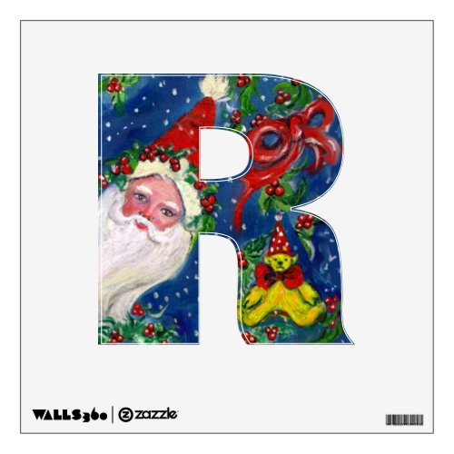 CHRISTMAS R LETTER  SANTA CLAUS WITH RED RIBBON WALL DECAL