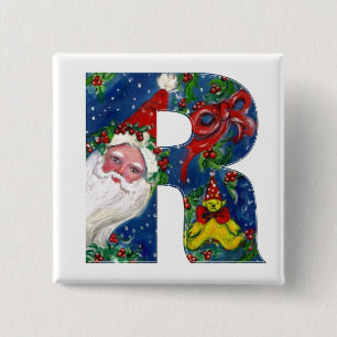 CHRISTMAS R LETTER / SANTA RED RIBBON MONOGRAM BUTTON
