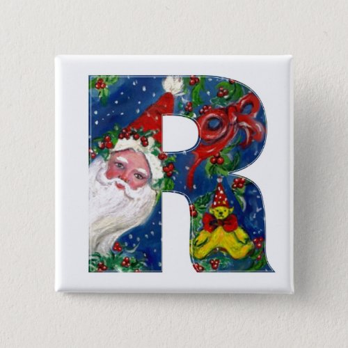 CHRISTMAS R LETTER  SANTA  RED RIBBON MONOGRAM BUTTON