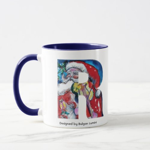 CHRISTMAS R LETTER  SANTA  WITH VIOLIN MONOGRAM MUG