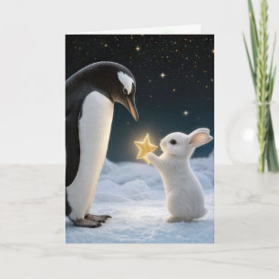 Christmas Rabbit and Penguin with Neon Star Card