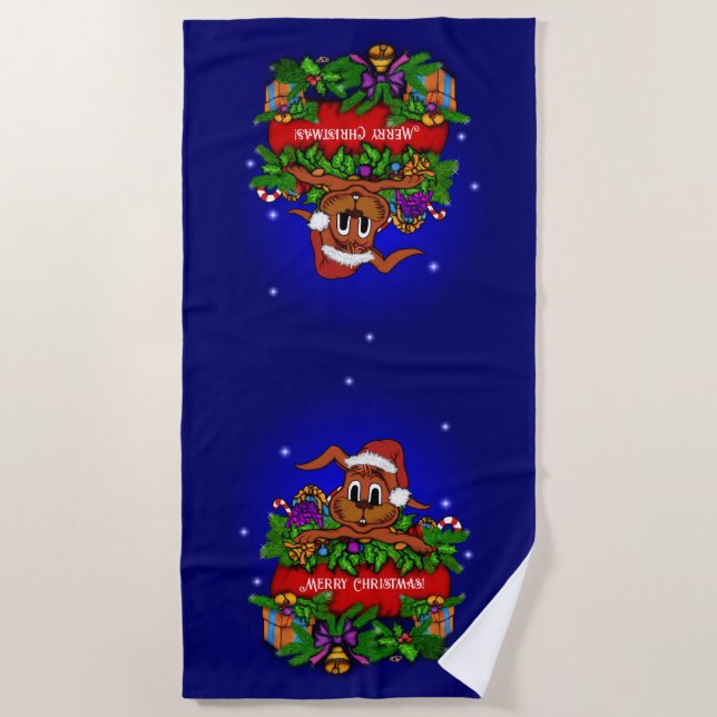 Christmas Rabbit Beach Towel (Front)