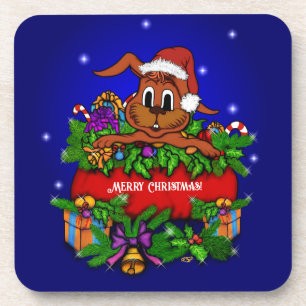 Christmas Rabbit Beverage Coaster