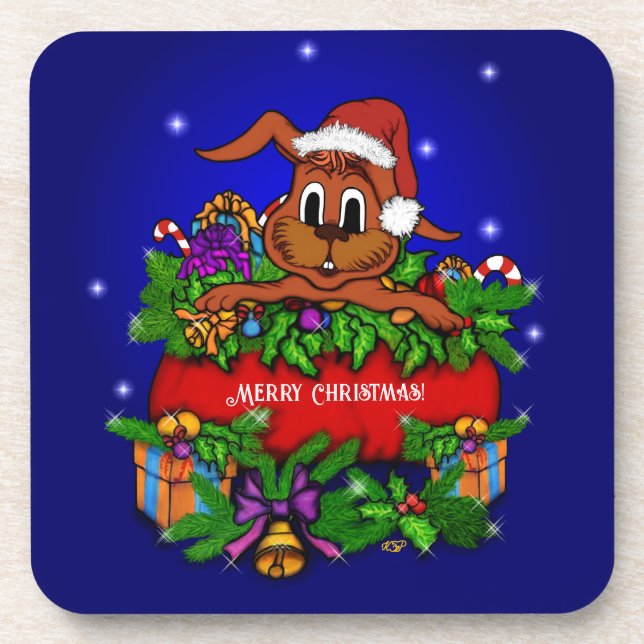 Christmas Rabbit Beverage Coaster (Front)
