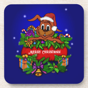 Christmas Rabbit Beverage Coaster