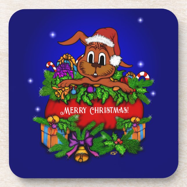 Christmas Rabbit Beverage Coaster (Front)