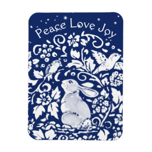 Christmas Rabbit Blue White Peace Love Joy Unique  Magnet