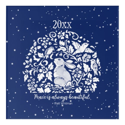 Christmas Rabbit Blue White Peace Year Whimsical Acrylic Print
