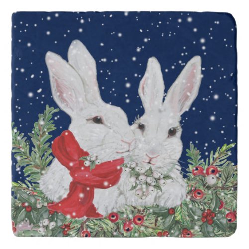 Christmas Rabbit Bunny Winter Snow Unique Holiday Trivet