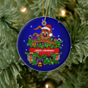 Christmas Rabbit Ceramic Ornament