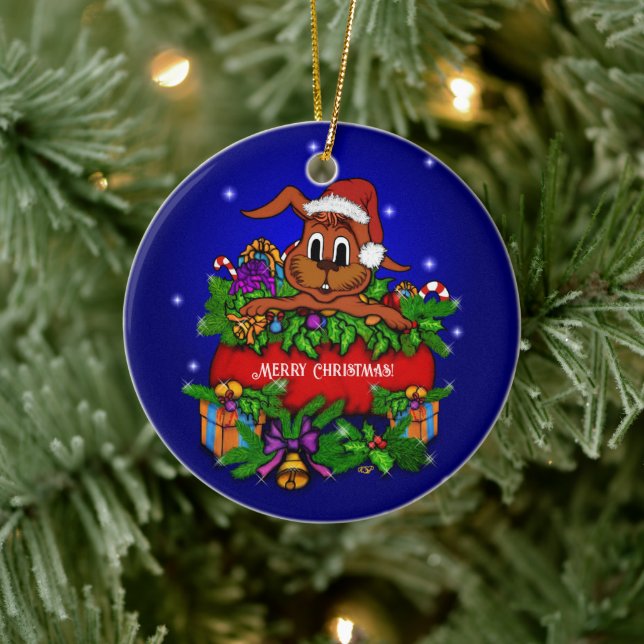 Christmas Rabbit Ceramic Ornament (Tree)