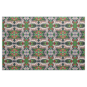 Christmas Rabbit Fabric Tiled Folk Art Design