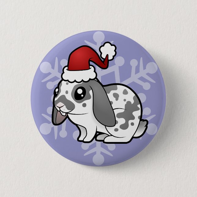 Christmas Rabbit (floppy ear smooth hair) Pinback Button (Front)