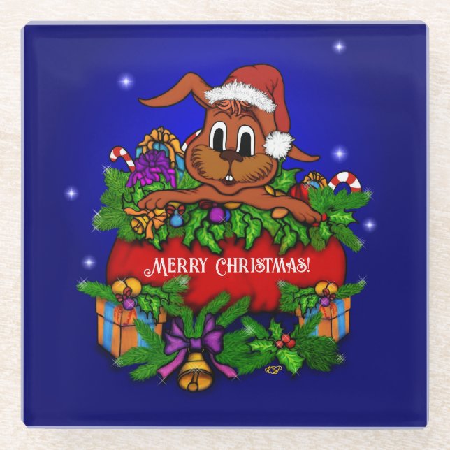 Christmas Rabbit Glass Coaster (Front)