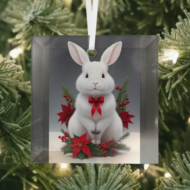 Christmas Rabbit  Glass Ornament (White Rabbit Christmas Ornaments!)