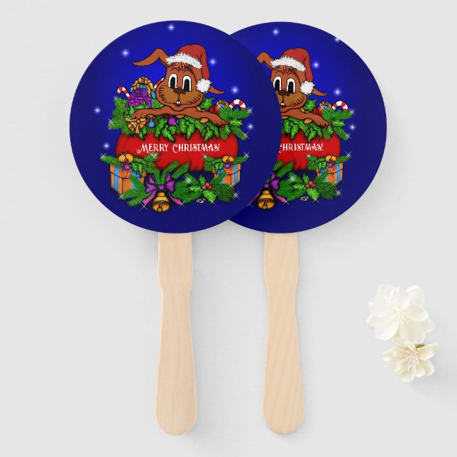 Christmas Rabbit Hand Fan (Front and Back)