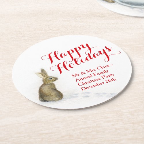 Christmas rabbit in the snow paper coasters