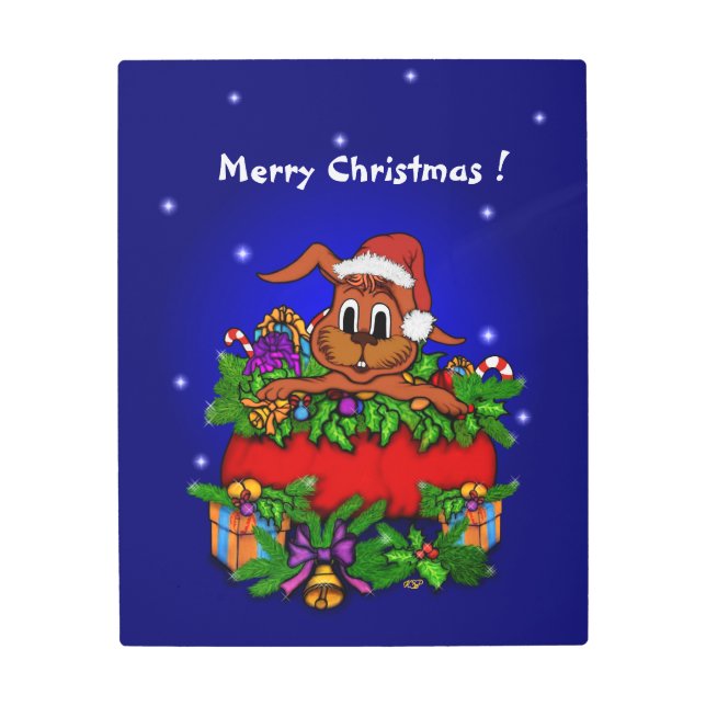 Christmas Rabbit Metal Print (Front)