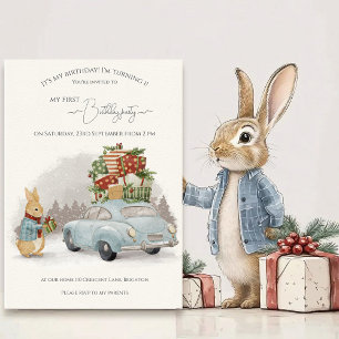 Christmas Rabbit Peter and Car Invitation