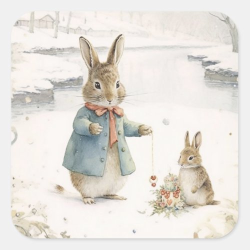 Christmas Rabbit Peter Classic Square Sticker