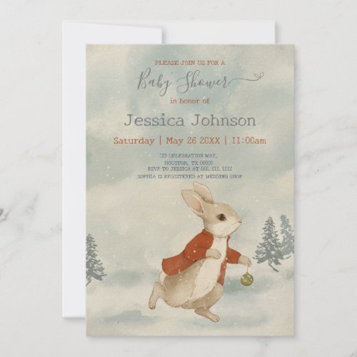 Christmas Rabbit Peter Vintage Baby Shower Invitation