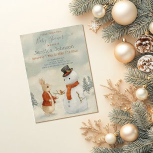 Christmas Rabbit Peter Vintage Baby Shower Invitation