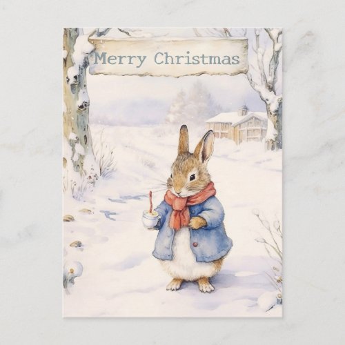 Christmas Rabbit Peter Vintage Postcard