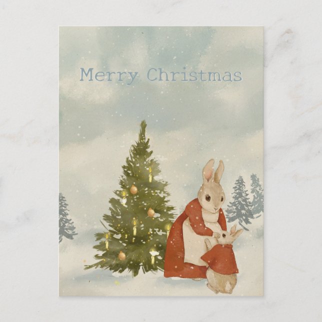 Christmas Rabbit Peter Vintage Postcard (Front)