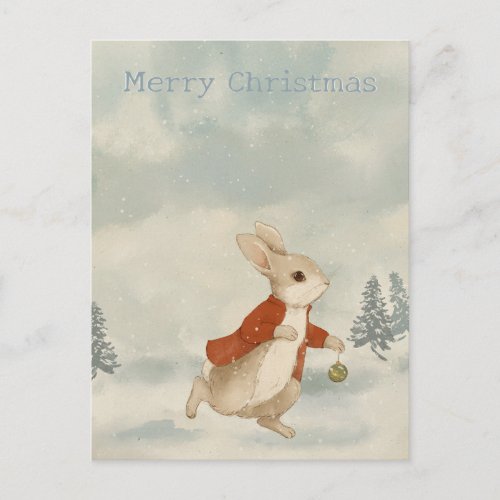 Christmas Rabbit Peter Vintage Postcard