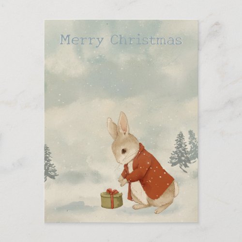 Christmas Rabbit Peter Vintage Postcard