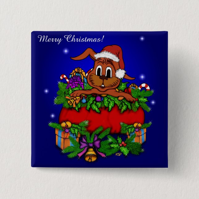 Christmas Rabbit Pinback Button (Front)