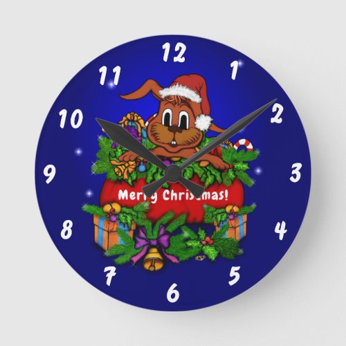 Christmas Rabbit Round Clock