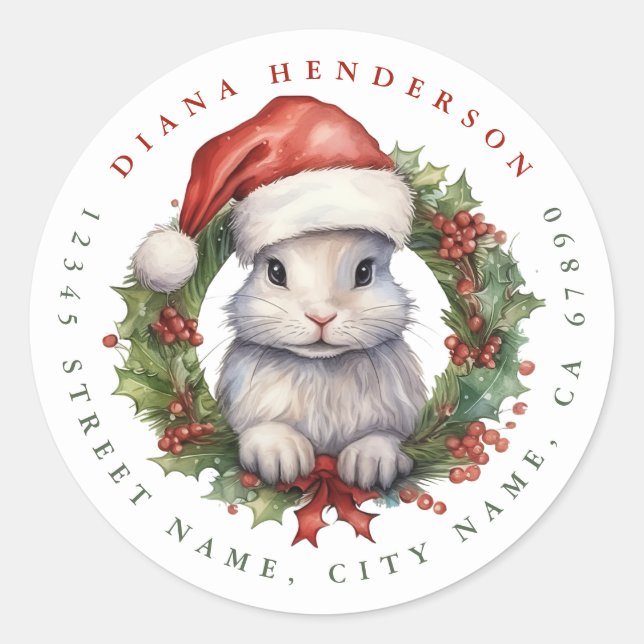 Christmas Rabbit Round Stickers (Front)