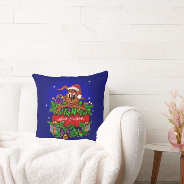 Christmas Rabbit Throw Pillow (Couch)
