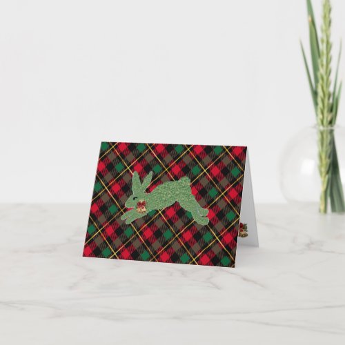 Christmas Rabbit Topiary plaid Holiday Card