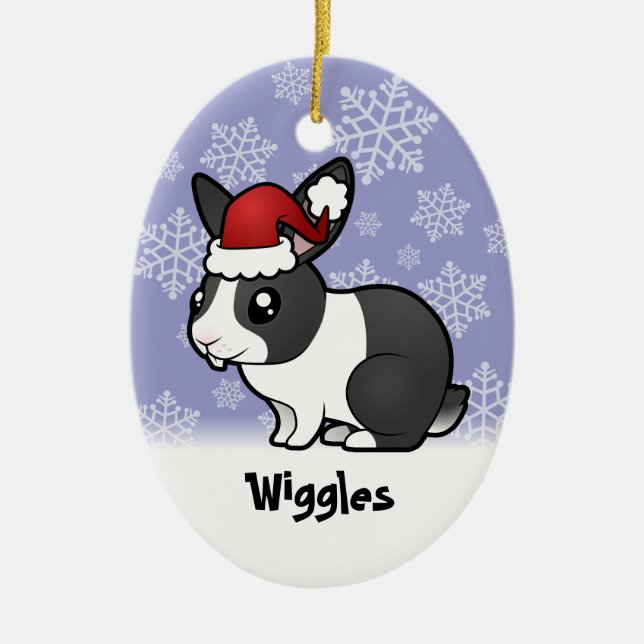 Christmas Rabbit (uppy ear smooth hair) Ceramic Ornament (Front)