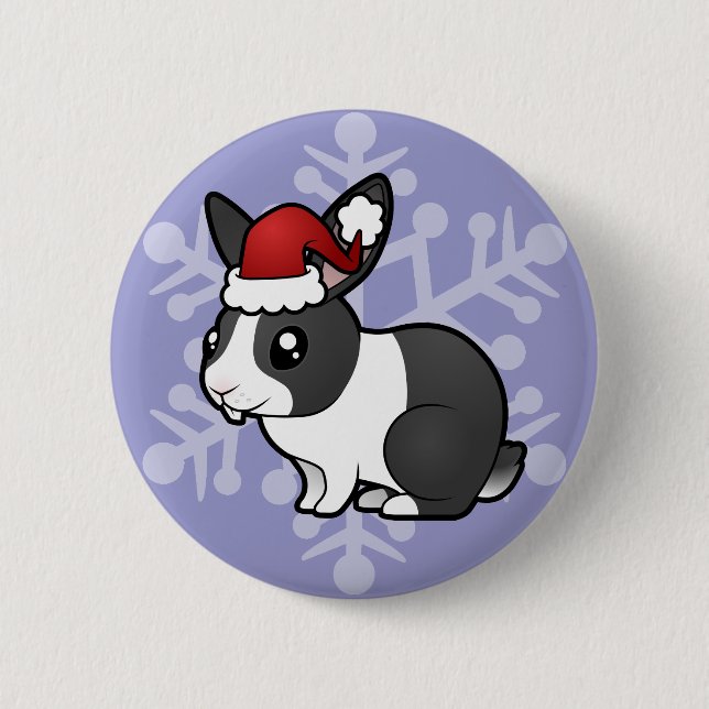 Christmas Rabbit (uppy ear smooth hair) Pinback Button (Front)