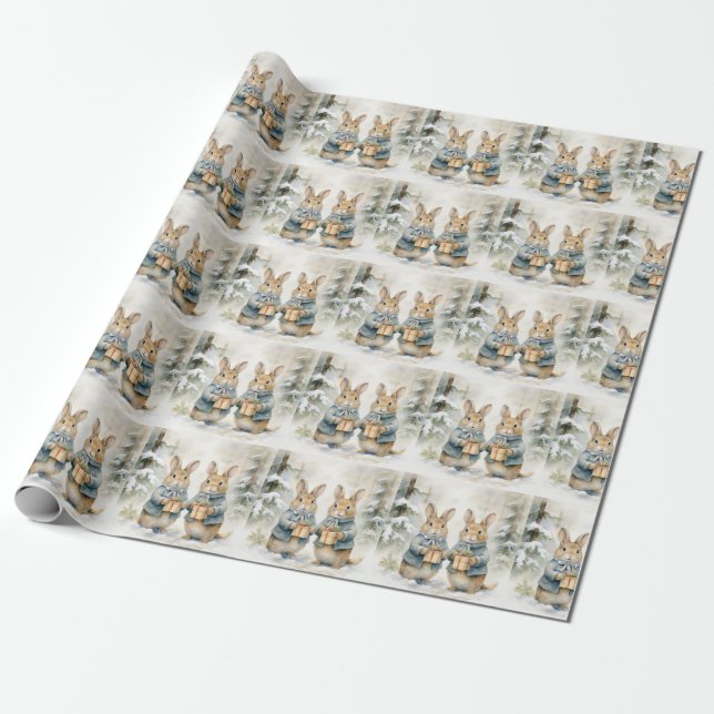 Christmas Rabbit Wrapping Paper (Unrolled)