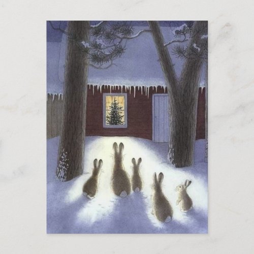 Christmas rabbits postcard