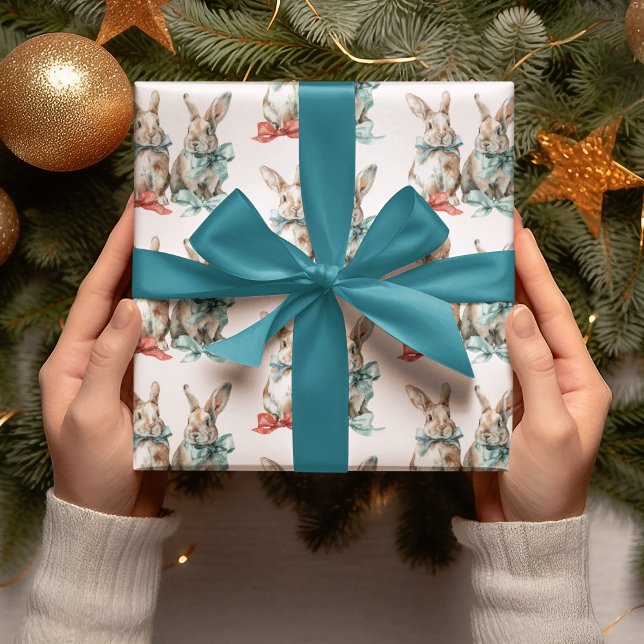 Christmas Rabbits with Bows Wrapping Paper (Creator Uploaded)